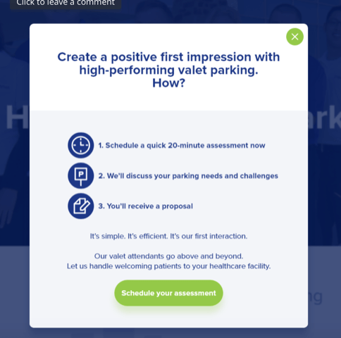 Healthpark Valet Pop-up (Revision Project)