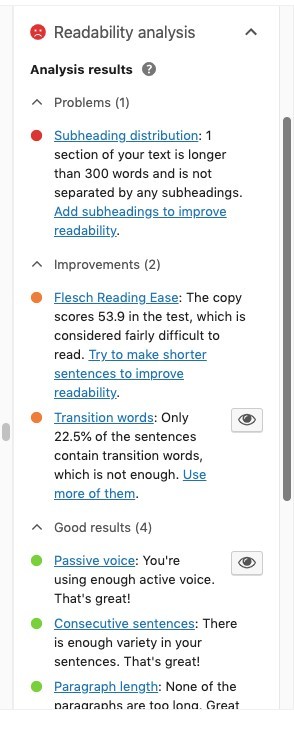 Copy editing tool Yoast SEO Read-able