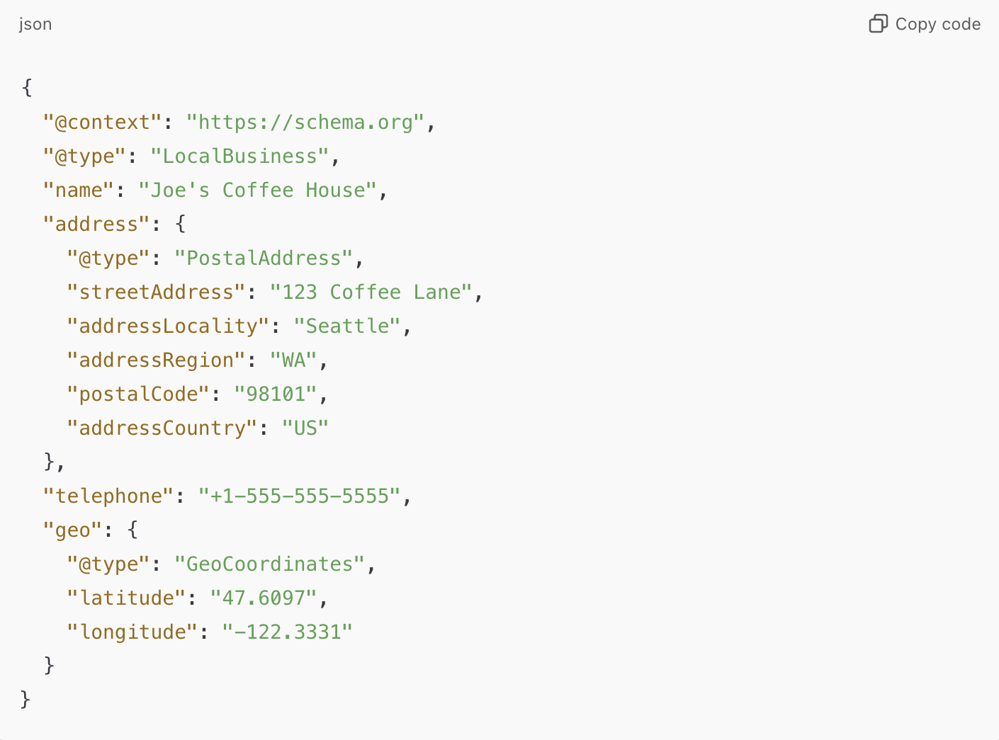 This is an example of LocalBusiness Schema 